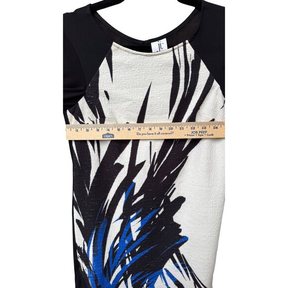 Julia Jordan Abstract Print Black & White Blouse With Blue Accents  Size 4 - Picture 2 of 8